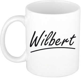 Bellatio Decorations Naam cadeau mok / beker Wilbert met sierlijke letters 300 ml Wit