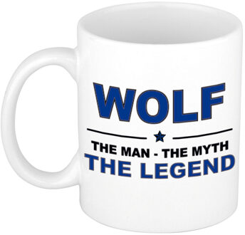 Bellatio Decorations Naam cadeau mok/ beker Wolf The man, The myth the legend 300 ml - Naam mokken Multikleur