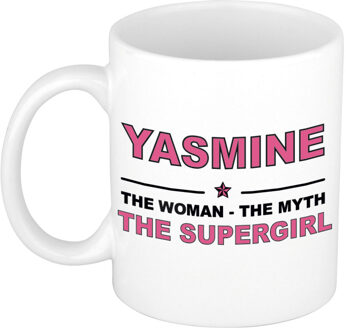 Bellatio Decorations Naam cadeau mok/ beker Yasmine The woman, The myth the supergirl 300 ml - Naam mokken Multikleur
