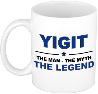 Bellatio Decorations Naam cadeau mok/ beker Yigit The man, The myth the legend 300 ml - Naam mokken Multikleur