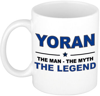 Bellatio Decorations Naam cadeau mok/ beker Yoran The man, The myth the legend 300 ml - Naam mokken Multikleur