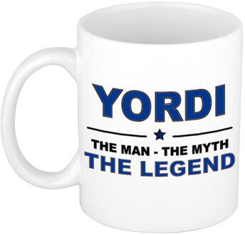 Bellatio Decorations Naam cadeau mok/ beker Yordi The man, The myth the legend 300 ml - Naam mokken Multikleur