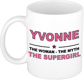 Bellatio Decorations Naam cadeau mok/ beker Yvonne The woman, The myth the supergirl 300 ml - Naam mokken Multikleur