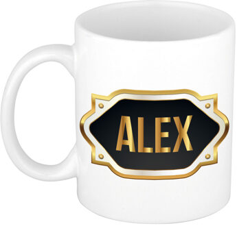 Bellatio Decorations Naam cadeau mok - heren - Alex - gouden embleem - 300 ml - meester - bedankje Zwart