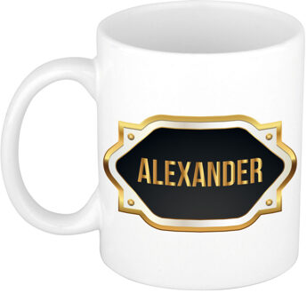 Bellatio Decorations Naam cadeau mok - heren - Alexander - gouden embleem - 300 ml - meester - bedankje