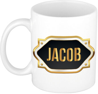 Bellatio Decorations Naam cadeau mok - heren - Jacob - gouden embleem - 300 ml - meester - bedankje
