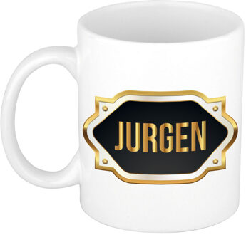 Bellatio Decorations Naam cadeau mok - heren - Jurgen - gouden embleem - 300 ml - meester - bedankje