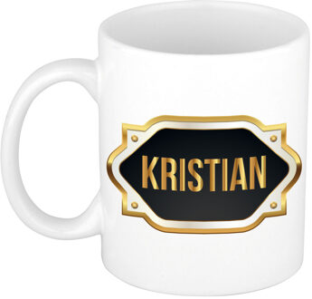 Bellatio Decorations Naam cadeau mok - heren - Kristian - gouden embleem - 300 ml - meester - bedankje