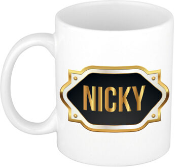 Bellatio Decorations Naam cadeau mok - heren - Nicky - gouden embleem - 300 ml - meester - bedankje