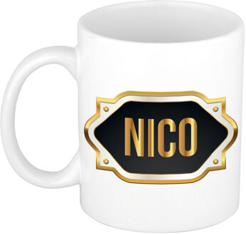 Bellatio Decorations Naam cadeau mok - heren - Nico - gouden embleem - 300 ml - meester - bedankje