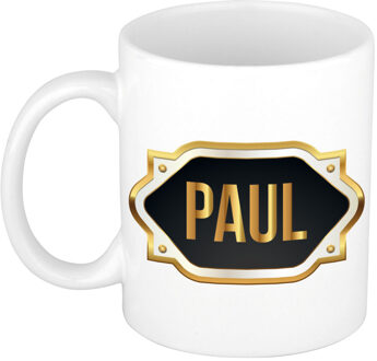Bellatio Decorations Naam cadeau mok - heren - Paul - gouden embleem - 300 ml - meester - bedankje Zwart