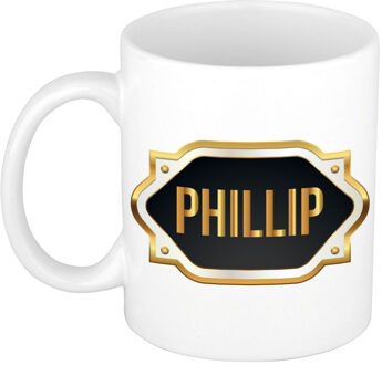 Bellatio Decorations Naam cadeau mok - heren - Philip - gouden embleem - 300 ml - meester - bedankje