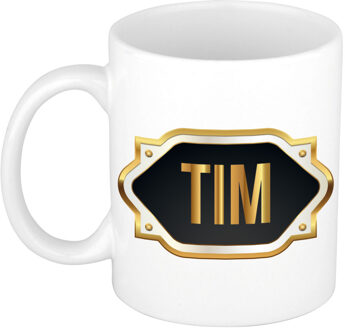 Bellatio Decorations Naam cadeau mok - heren - Tim - gouden embleem - 300 ml - meester - bedankje
