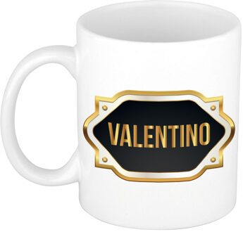 Bellatio Decorations Naam cadeau mok - heren - Valentino - gouden embleem - 300 ml - meester - bedankje