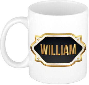 Bellatio Decorations Naam cadeau mok - heren - William - gouden embleem - 300 ml - meester - bedankje Zwart