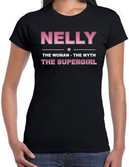 Bellatio Decorations Naam cadeau Nelly - The woman, The myth the supergirl t-shirt zwart - Shirt verjaardag/ moederdag/ pensioen/ geslaagd/ bedankt 2XL