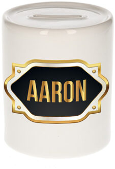 Bellatio Decorations Naam cadeau spaarpot Aaron met gouden embleem Multi