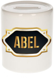 Bellatio Decorations Naam cadeau spaarpot Abel met gouden embleem Multi
