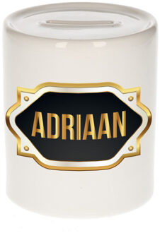 Bellatio Decorations Naam cadeau spaarpot Adriaan met gouden embleem Multi