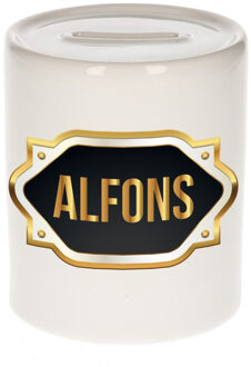 Bellatio Decorations Naam cadeau spaarpot Alfons met gouden embleem Multi
