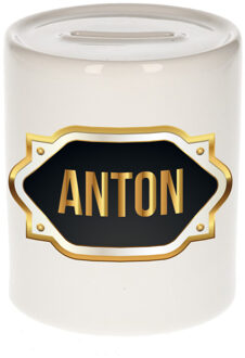 Bellatio Decorations Naam cadeau spaarpot Anton met gouden embleem Multi