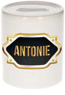Bellatio Decorations Naam cadeau spaarpot Antonie met gouden embleem