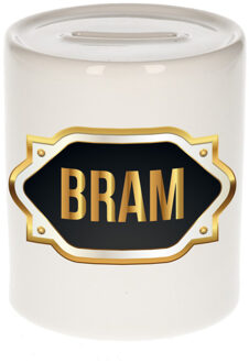 Bellatio Decorations Naam cadeau spaarpot Bram met gouden embleem Multi