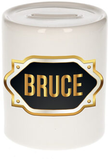 Bellatio Decorations Naam cadeau spaarpot Bruce met gouden embleem Multi