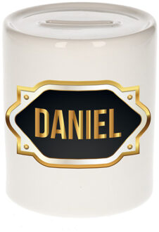 Bellatio Decorations Naam cadeau spaarpot Daniel met gouden embleem Multi