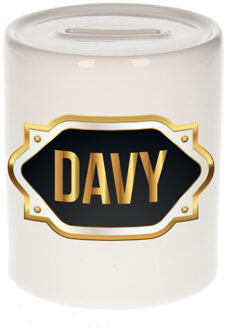 Bellatio Decorations Naam cadeau spaarpot Davy met gouden embleem Multi