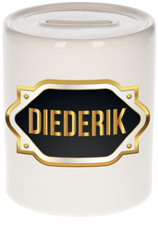 Bellatio Decorations Naam cadeau spaarpot Diederik met gouden embleem Multi
