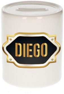 Bellatio Decorations Naam cadeau spaarpot Diego met gouden embleem Multi