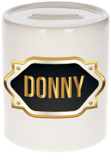 Bellatio Decorations Naam cadeau spaarpot Donny met gouden embleem Multi