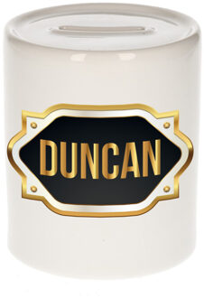 Bellatio Decorations Naam cadeau spaarpot Duncan met gouden embleem Multi