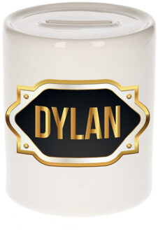 Bellatio Decorations Naam cadeau spaarpot Dylan met gouden embleem Multi