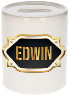 Bellatio Decorations Naam cadeau spaarpot Edwin met gouden embleem