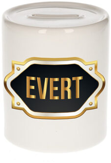 Bellatio Decorations Naam cadeau spaarpot Evert met gouden embleem Multi