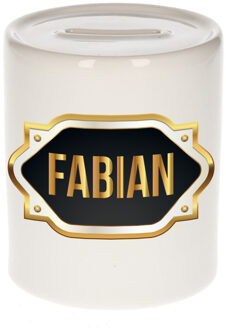 Bellatio Decorations Naam cadeau spaarpot Fabian met gouden embleem Multi