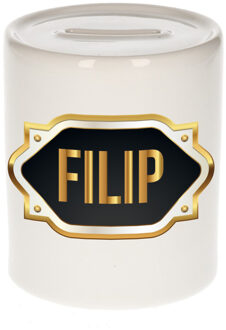 Bellatio Decorations Naam cadeau spaarpot Filip met gouden embleem Multi