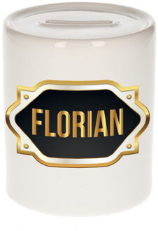 Bellatio Decorations Naam cadeau spaarpot Florian met gouden embleem