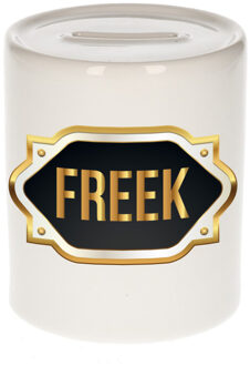 Bellatio Decorations Naam cadeau spaarpot Freek met gouden embleem Multi