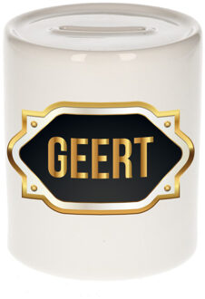 Bellatio Decorations Naam cadeau spaarpot Geert met gouden embleem Multi