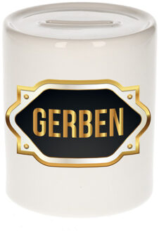 Bellatio Decorations Naam cadeau spaarpot Gerben met gouden embleem