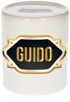Bellatio Decorations Naam cadeau spaarpot Guido met gouden embleem Multi