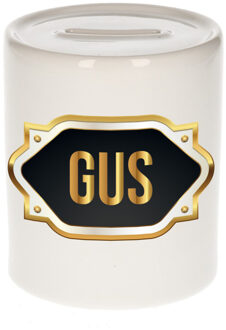 Bellatio Decorations Naam cadeau spaarpot Gus met gouden embleem Multi