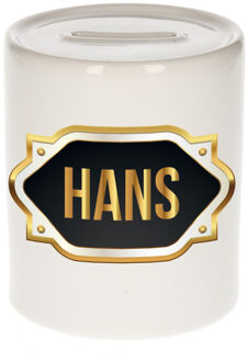 Bellatio Decorations Naam cadeau spaarpot Hans met gouden embleem Multi