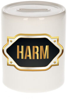 Bellatio Decorations Naam cadeau spaarpot Harm met gouden embleem