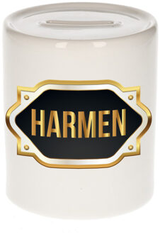 Bellatio Decorations Naam cadeau spaarpot Harmen met gouden embleem