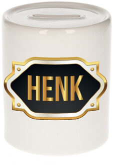 Bellatio Decorations Naam cadeau spaarpot Henk met gouden embleem Multi