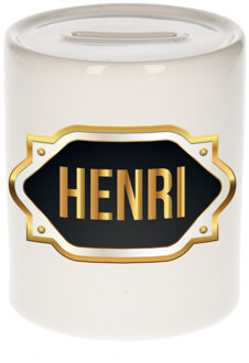Bellatio Decorations Naam cadeau spaarpot Henri met gouden embleem Multi